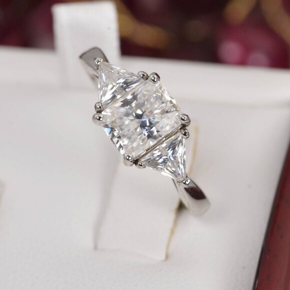 Certified 2.0 ct Radiant Cut Moissanite Engagement Ring 925 Sterling - Picture 4 of 7